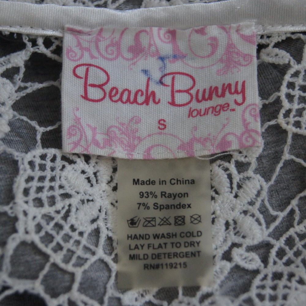 Beach Bunny Lounge Zip Hoodie S | Gray White Lace - Picture 9 of 9
